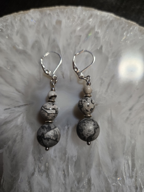 Artisan Jewelry - Picasso Marble Mapstone And Spiderweb Jasper Earrings